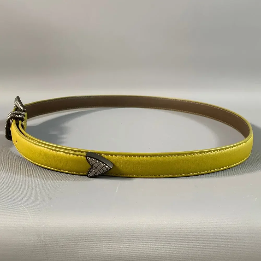 BOTTEGA VENETA Size 38 Green Brown Solid Leather Belt